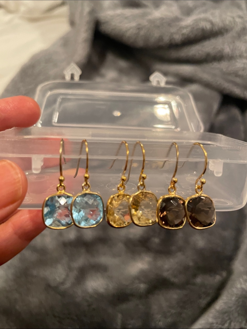 Gold-Trim 925 Sterling Gemstone Drop Earrings - Blue, Yellow & Brown